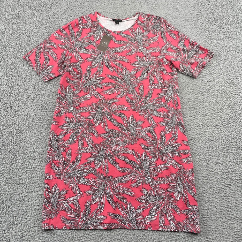 J. Jill Dress Womens LP Pink Palm Leaf Wearever Collection Short Sleeve Knit New